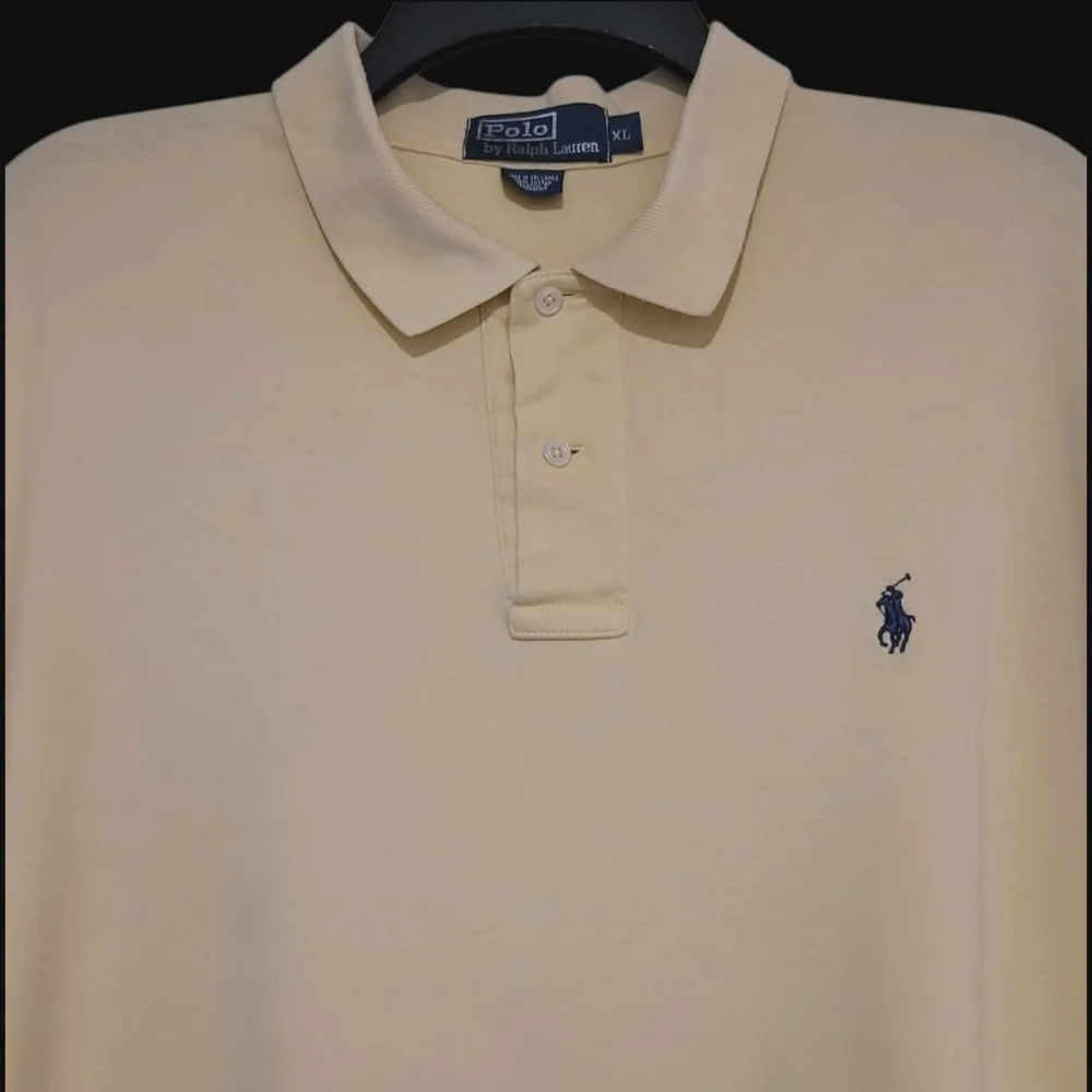 Ralph Lauren Mens Short Sleeve Pale Yellow Polo, Dark Blue Pony XL 100% Cotton